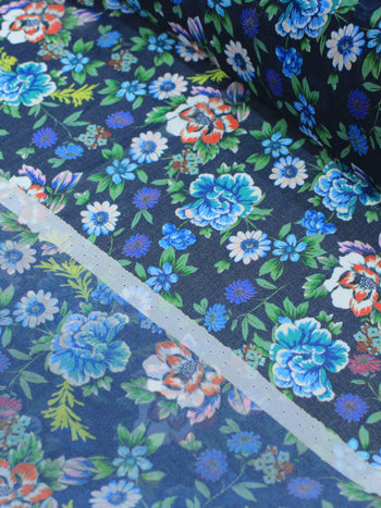 Tecido Crepe Chiffon Italiano Floral Azul