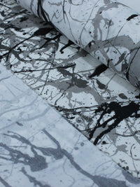 Tecido Crepe Italiano Respingos Abstratos Preto e Cinza