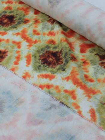 Tecido Cambraia Italiano Tie Dye Verde e Laranja