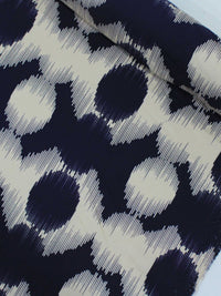 Tecido Viscose Italiano Bolas Abstratas Azul Marinho e Creme