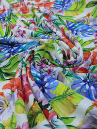 Tecido Viscose Italiano Jardim Colorido e Branco
