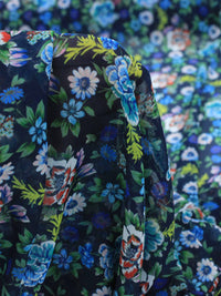Tecido Crepe Chiffon Italiano Floral Azul