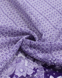 Tecido Crepe Chiffon Brocado Barrado Duplo Floral e Geométrico Branco e Roxo