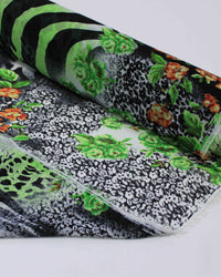 Tecido Crepe Chiffon Italiano Multi Estampa Preto e Tons de Verde