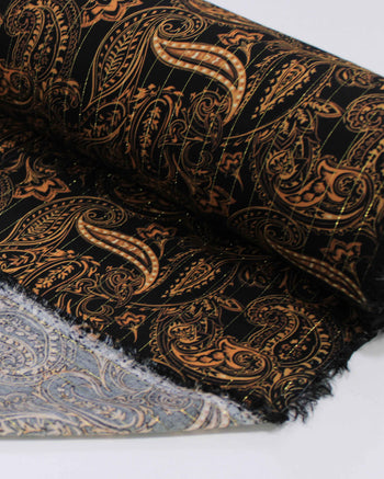 Tecido Viscose com Lurex Cashmere Estampada Castanho e Preto