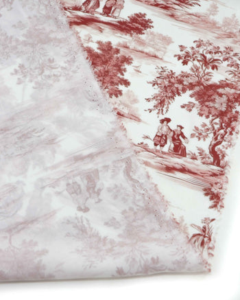Tecido Viscose Premium Toile de Jouy Marsala e Offwhite