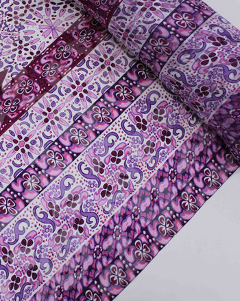 Tecido Crepe Chiffon Brocado Multi Listras Estampadas Tons de Rosa e Branco