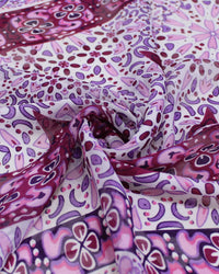 Tecido Crepe Chiffon Brocado Multi Listras Estampadas Tons de Rosa e Branco