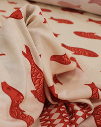 Tecido Viscose Premium Barrado Sardine Decrescente Vermelho e Creme