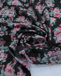 Tecido Cambraia de Algodão Floral Preto e Rosa