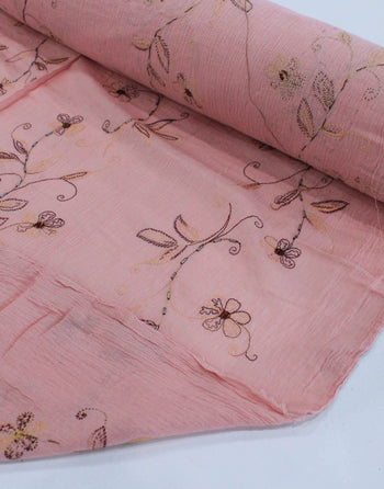 Tecido Crepe de Algodão Bordado Floral Rosé