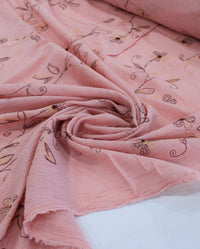 Tecido Crepe de Algodão Bordado Floral Rosé