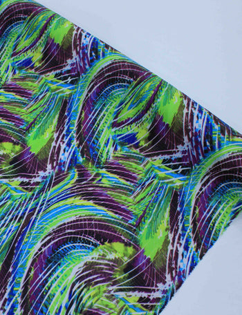 Tecido Crepe Silk Abstrato Verde e Roxo