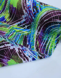 Tecido Crepe Silk Abstrato Verde e Roxo