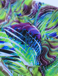 Tecido Crepe Silk Abstrato Verde e Roxo