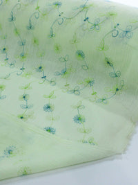 Tecido Crepe de Algodão Bordado Floral Verde Claro