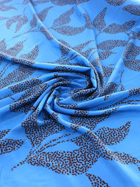 Tecido Crepe Silk Italiano Flores em Pontilhados Marrom e Azul
