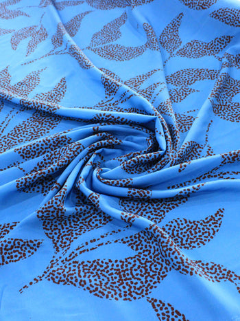 Tecido Crepe Silk Italiano Flores em Pontilhados Marrom e Azul