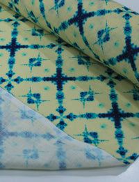 Tecido Linho Puro Italiano Chevron Abstrato Amarelo e Azul