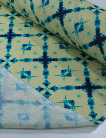 Tecido Linho Puro Italiano Chevron Abstrato Amarelo e Azul