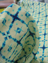 Tecido Linho Puro Italiano Chevron Abstrato Amarelo e Azul