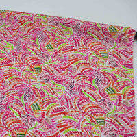 Tecido Viscose Italiana Pintura Abstrata Rosa e Verde