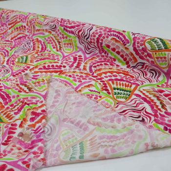 Tecido Viscose Italiana Pintura Abstrata Rosa e Verde