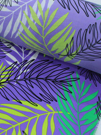 Tecido Crepe GGT Folhagens Roxo e Verde