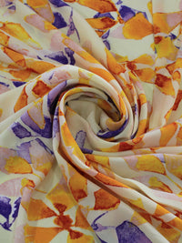 Tecido Crepe GGT Folhagens Laranja e Roxo