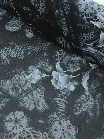Tecido Crepe Chiffon Mix Animal Print Preto e Cinza