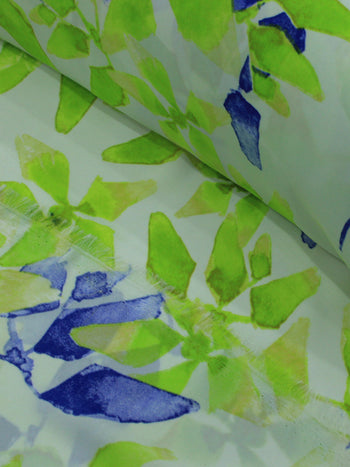 Tecido Crepe GGT Flores Abstratas Verde e Azul