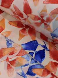 Tecido Crepe GGT Flores Abstratas Laranja a Azul