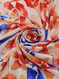 Tecido Crepe GGT Flores Abstratas Laranja a Azul
