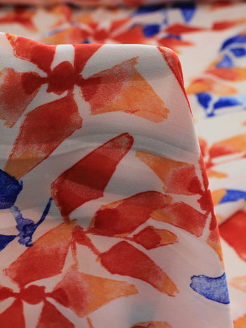 Tecido Crepe GGT Flores Abstratas Laranja a Azul