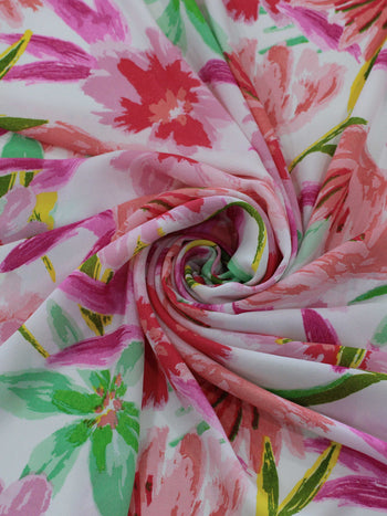 Tecido Crepe GGT Flores Tons de Rosa e Verde