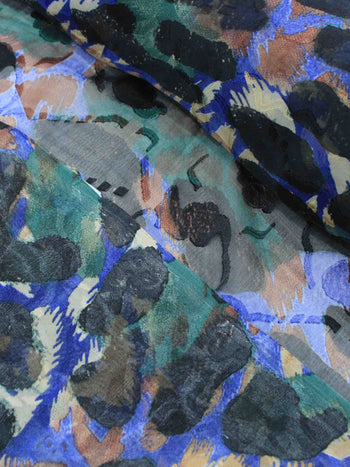 Tecido Crepe Chiffon Brocado Maxi Animal Print Roxo e Preto