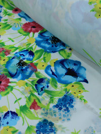 Tecido Crepe Chiffon Buque Flores Azul e Branco