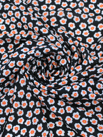 Tecido Crepe GGT Micro Floral Preto e Laranja