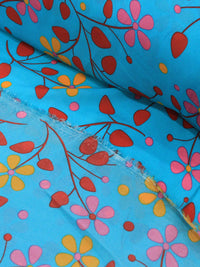 Tecido Crepe GGT Floral Tons Quentes e Azul