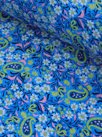 Tecido Viscose Texturizada Cashmere Azul Rosa e Verde