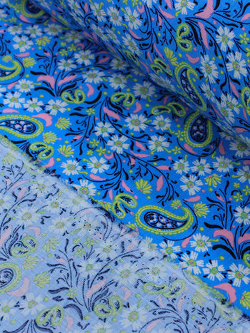 Tecido Viscose Texturizada Cashmere Azul Rosa e Verde