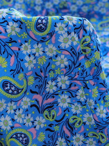 Tecido Viscose Texturizada Cashmere Azul Rosa e Verde