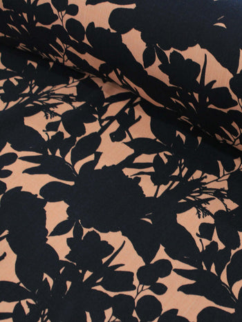 Tecido Viscose Folhas Nude e Preto