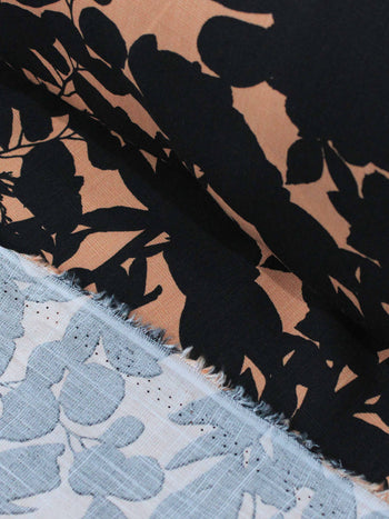 Tecido Viscose Folhas Nude e Preto