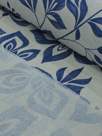 Tecido Linho Misto Flores Azul-marinho