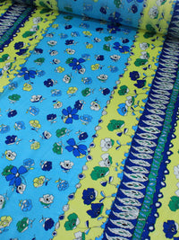 Tecido Anarruga Floral Azul Amarelo e Verde