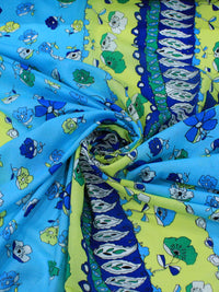 Tecido Anarruga Floral Azul Amarelo e Verde