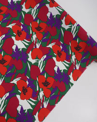 Tecido Linho Misto Italiano Pintura Floral Vermelho e Roxo