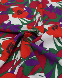Tecido Linho Misto Italiano Pintura Floral Vermelho e Roxo